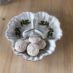 Porcelain Christmas Divided Section Dish Plate Holly Theme